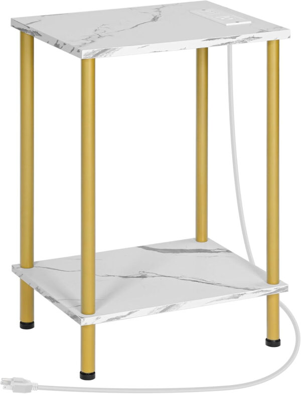 HOOBRO Side Table with Charging Station, End Table with USB Ports and Outlet, Nightstand with 2-Layer Storage Shelves for Small Spaces, Living Room, Bedroom, Stable Frame, Rustic Brown BF09UBZ01