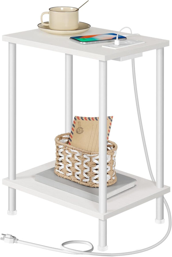 HOOBRO Side Table with Charging Station, End Table with USB Ports and Outlet, Nightstand with 2-Layer Storage Shelves for Small Spaces, Living Room, Bedroom, Stable Frame, Rustic Brown BF09UBZ01
