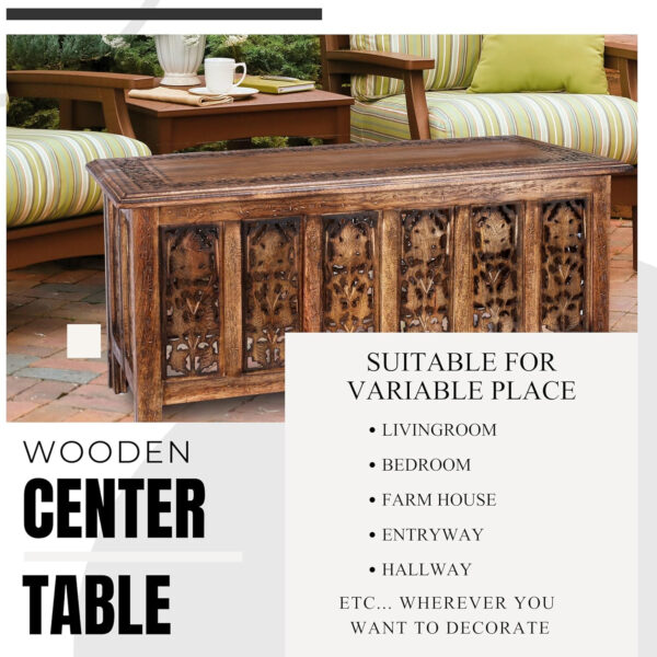 Rectangular Wooden Coffee Table, Modern Wooden Coffee Table, Center Tables, Entryway Table, Living Room Table for Magazines, Books, and Plants - 36x18 Inch Burnt