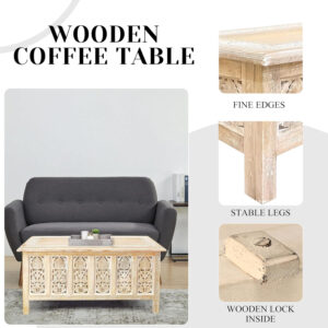 The Wooden Town Rectangular Coffee Table – 36x18 Inch White Wash Finish | Modern Wooden Center Table for Living Room | Vintage Look Side Table for Magazines, Books & Plants