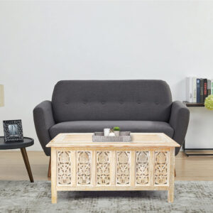 The Wooden Town Rectangular Coffee Table – 36x18 Inch White Wash Finish | Modern Wooden Center Table for Living Room | Vintage Look Side Table for Magazines, Books & Plants