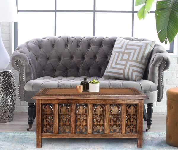 The Wooden Town Rectangular Coffee Table – 36x18 Inch White Wash Finish | Modern Wooden Center Table for Living Room | Vintage Look Side Table for Magazines, Books & Plants