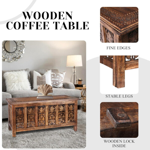 The Wooden Town Rectangular Coffee Table – 36x18 Inch White Wash Finish | Modern Wooden Center Table for Living Room | Vintage Look Side Table for Magazines, Books & Plants