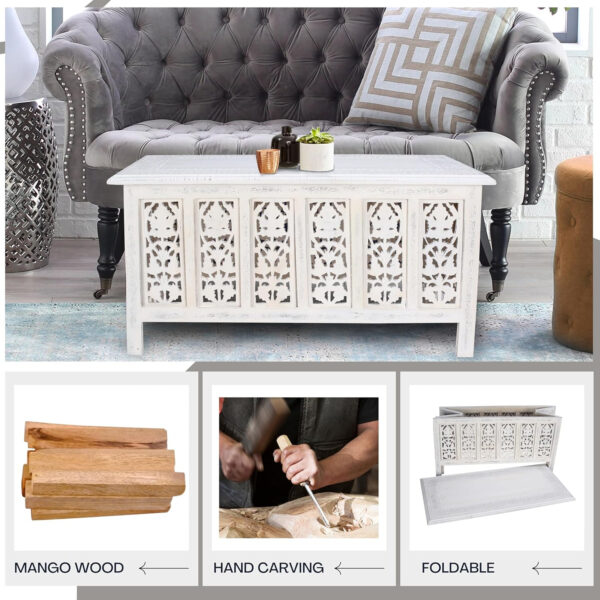 The Wooden Town Rectangular Coffee Table – 36x18 Inch White Wash Finish | Modern Wooden Center Table for Living Room | Vintage Look Side Table for Magazines, Books & Plants