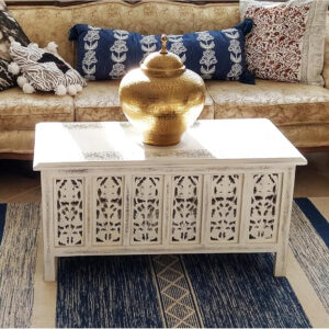 The Wooden Town Rectangular Coffee Table – 36x18 Inch White Wash Finish | Modern Wooden Center Table for Living Room | Vintage Look Side Table for Magazines, Books & Plants