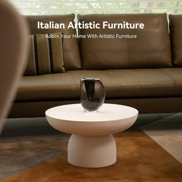 Modern 23.62" Round Coffee Table with Glass Fiber Cylindrical Base, Drum Center Table, Circular Magazine Table for Living Room, Apartment, Office, Concrete White