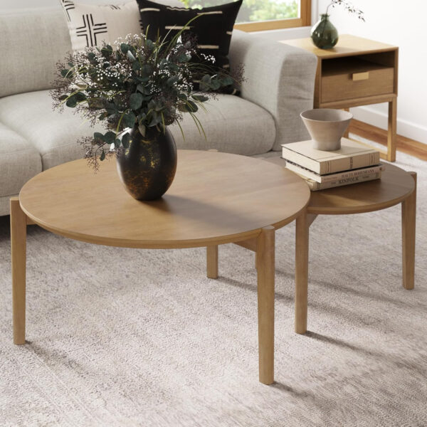 6887ccca3bf27d8bd60807d427f90e6d6efe3265c6ebc7254c7e0.jpg Nathan James Kendall Round Modern Nesting Coffee Set of 2, Stacking Living Room Accent Tables, Light Brown