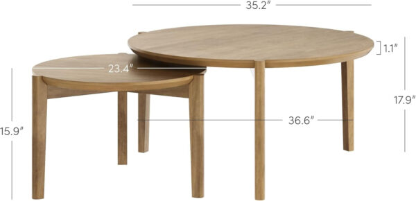 6887cccb9bc4ce9ca4728d44547614ac7654a644aec7b241f97a9.jpg Nathan James Kendall Round Modern Nesting Coffee Set of 2, Stacking Living Room Accent Tables, Light Brown