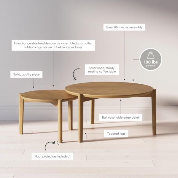 6887cccdefd928e0046797b456c47f7a9841005df45b303bac8fc.jpg Nathan James Kendall Round Modern Nesting Coffee Set of 2, Stacking Living Room Accent Tables, Light Brown