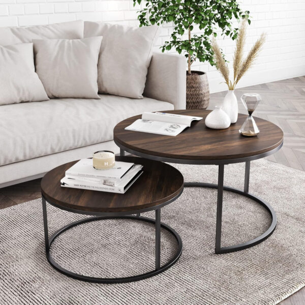 6887ccdd0dc3970dac4109ef7350c658aa2ecc93e75672f31c1d9.jpg Nathan James Kendall Round Modern Nesting Coffee Set of 2, Stacking Living Room Accent Tables, Light Brown