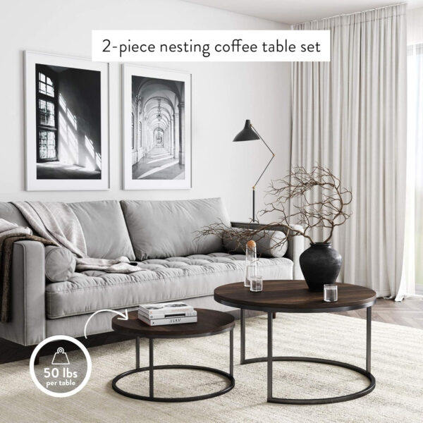 6887cce3ef7ee30202358af41ef87e5d0511a2498bd6d0f958cd0.jpg Nathan James Kendall Round Modern Nesting Coffee Set of 2, Stacking Living Room Accent Tables, Light Brown