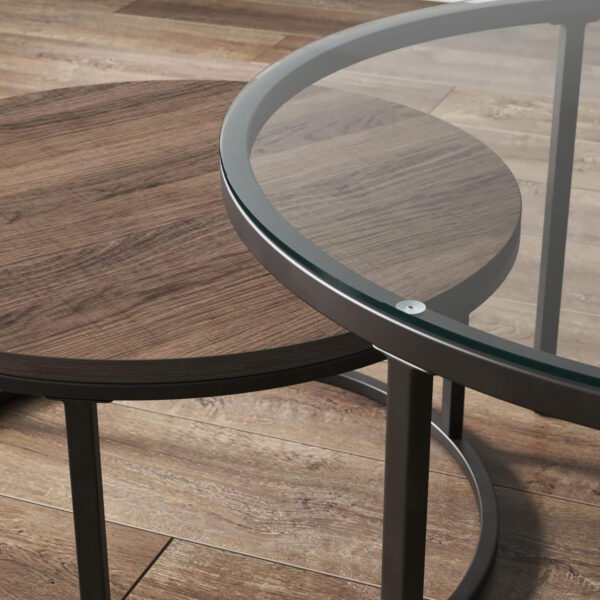 6887cceef1aef3261e2bebe2d30f28fec9729a570137cf0f1026c.jpg Nathan James Kendall Round Modern Nesting Coffee Set of 2, Stacking Living Room Accent Tables, Light Brown