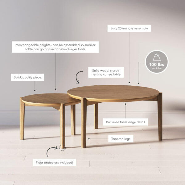 6887ccf7cdecf4a9bd35891a3398875c8b7bfc028ec83b6ee7b52.jpg Nathan James Kendall Round Modern Nesting Coffee Set of 2, Stacking Living Room Accent Tables, Light Brown