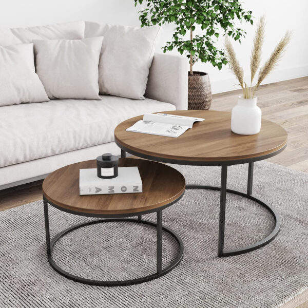 6887cd039219cb0670d5db776231ab71240d7936c305122eb9778.jpg Nathan James Kendall Round Modern Nesting Coffee Set of 2, Stacking Living Room Accent Tables, Light Brown