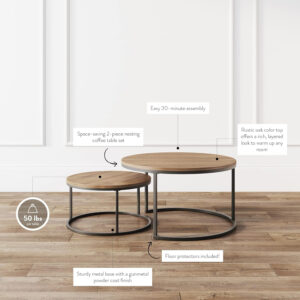 6887cd0691f8067b6874e2df4f83e29ff8009e52cc4d304f2f7e7.jpg Nathan James Kendall Round Modern Nesting Coffee Set of 2, Stacking Living Room Accent Tables, Light Brown