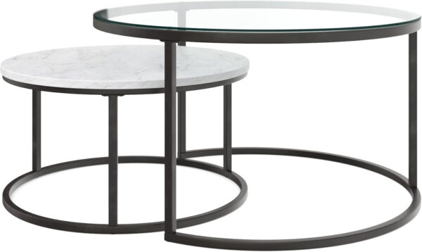 6887cd1766b66c45cba3f59acc02fb0a94415a130e08e1bd39de8.jpg Nathan James Kendall Round Modern Nesting Coffee Set of 2, Stacking Living Room Accent Tables, Light Brown