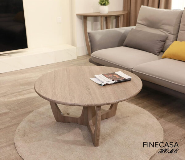 FINECASA Wooden Round Coffee Table, Curved Leg, Furniture, Accent Couch, Coffee Table for Livingroom, Round Wood Table, 36 x 18 Inches, Natural