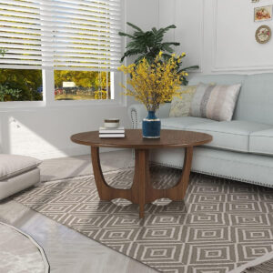 FINECASA Wooden Round Coffee Table, Curved Leg, Furniture, Accent Couch, Coffee Table for Livingroom, Round Wood Table, 36 x 18 Inches, Natural