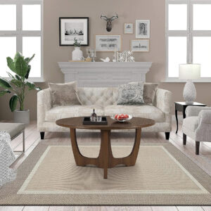 FINECASA Wooden Round Coffee Table, Curved Leg, Furniture, Accent Couch, Coffee Table for Livingroom, Round Wood Table, 36 x 18 Inches, Natural