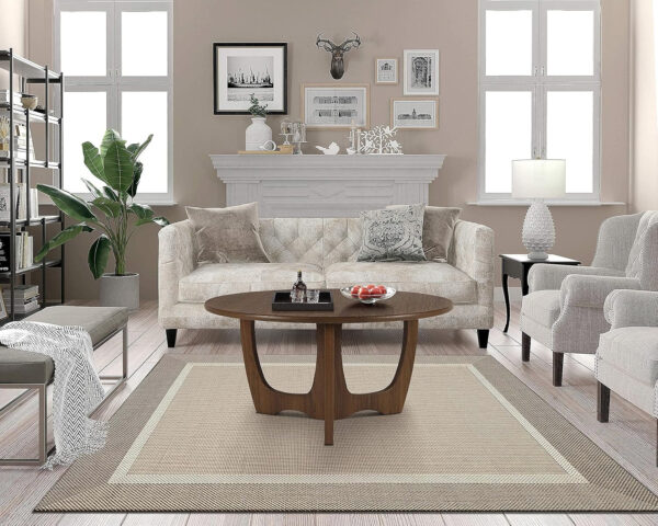 FINECASA Wooden Round Coffee Table, Curved Leg, Furniture, Accent Couch, Coffee Table for Livingroom, Round Wood Table, 36 x 18 Inches, Natural