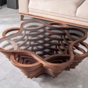 6887cdb7df4967ad3625137a5e97bbcabb7926104b107af8c21cc.jpg by Papella Design, Cloud Coffee Table, Modern Decorative Wooden Center Table, Glass Top Living Room & Reception Coffee Table, Natural Walnut Veneer, Rustic & Contemporary Style, for Home & Office