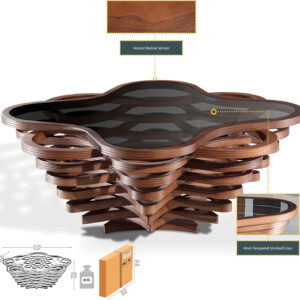 6887cdba08a96431cd249a4f35fcafbd87411af6af7f7d1baf28a.jpg by Papella Design, Cloud Coffee Table, Modern Decorative Wooden Center Table, Glass Top Living Room & Reception Coffee Table, Natural Walnut Veneer, Rustic & Contemporary Style, for Home & Office