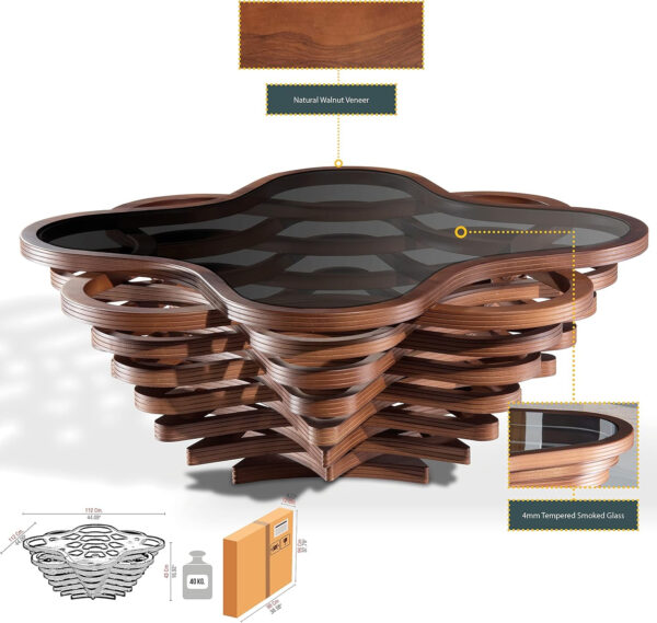 6887cdba08a96431cd249a4f35fcafbd87411af6af7f7d1baf28a.jpg by Papella Design, Cloud Coffee Table, Modern Decorative Wooden Center Table, Glass Top Living Room & Reception Coffee Table, Natural Walnut Veneer, Rustic & Contemporary Style, for Home & Office