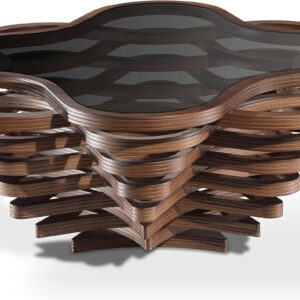 6887cdbb9f6f0eafecba34c19463c2b51d544fec05f36aaae6932.jpg by Papella Design, Cloud Coffee Table, Modern Decorative Wooden Center Table, Glass Top Living Room & Reception Coffee Table, Natural Walnut Veneer, Rustic & Contemporary Style, for Home & Office