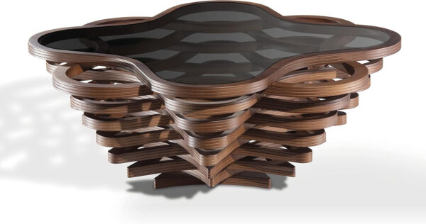 6887cdbb9f6f0eafecba34c19463c2b51d544fec05f36aaae6932.jpg by Papella Design, Cloud Coffee Table, Modern Decorative Wooden Center Table, Glass Top Living Room & Reception Coffee Table, Natural Walnut Veneer, Rustic & Contemporary Style, for Home & Office