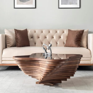 6887cdc0f08e07ef2390ae767b812ddcf724bf46540895c865967.jpg by Papella Design, Cloud Coffee Table, Modern Decorative Wooden Center Table, Glass Top Living Room & Reception Coffee Table, Natural Walnut Veneer, Rustic & Contemporary Style, for Home & Office
