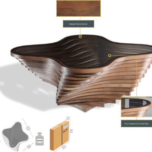 6887cdc4a4f8e01cc24d31e80d7db9feca8fc4a9c30c5fe0cbcb4.jpg by Papella Design, Cloud Coffee Table, Modern Decorative Wooden Center Table, Glass Top Living Room & Reception Coffee Table, Natural Walnut Veneer, Rustic & Contemporary Style, for Home & Office