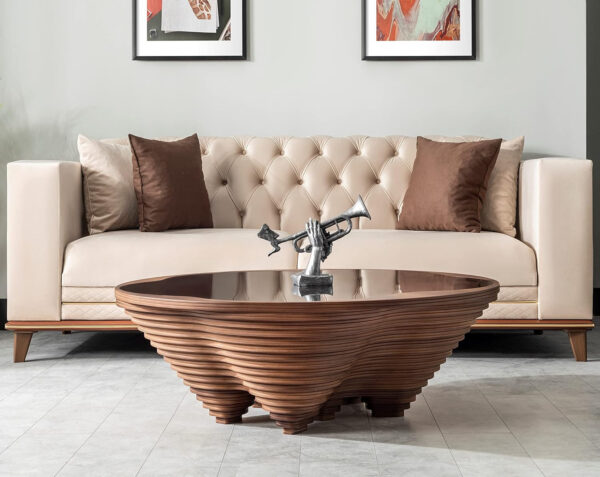 6887cdca21ad05ecccaa15fb31772b45ecd53e478a9af198fd0a1.jpg by Papella Design, Cloud Coffee Table, Modern Decorative Wooden Center Table, Glass Top Living Room & Reception Coffee Table, Natural Walnut Veneer, Rustic & Contemporary Style, for Home & Office