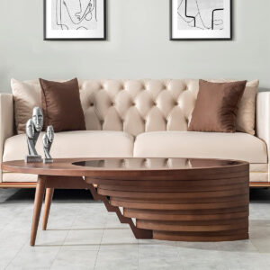 6887cdd3c72839225e9ef7eac9c14bb09ed153a3f8d7dffdcfd34.jpg by Papella Design, Cloud Coffee Table, Modern Decorative Wooden Center Table, Glass Top Living Room & Reception Coffee Table, Natural Walnut Veneer, Rustic & Contemporary Style, for Home & Office