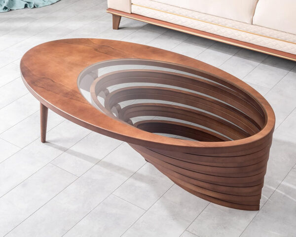 6887cdd57c11b031efe281242596f74ccc02cc90867afebe8e631.jpg by Papella Design, Cloud Coffee Table, Modern Decorative Wooden Center Table, Glass Top Living Room & Reception Coffee Table, Natural Walnut Veneer, Rustic & Contemporary Style, for Home & Office