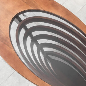 6887cdd6cc92b11f86a68f5dbd4725f0622186c677c905a921cc9.jpg by Papella Design, Cloud Coffee Table, Modern Decorative Wooden Center Table, Glass Top Living Room & Reception Coffee Table, Natural Walnut Veneer, Rustic & Contemporary Style, for Home & Office