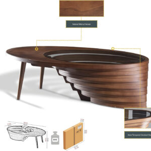 6887cdd84c4c1fbf5f24db2142bd508db05f77c8acae77538cdd4.jpg by Papella Design, Cloud Coffee Table, Modern Decorative Wooden Center Table, Glass Top Living Room & Reception Coffee Table, Natural Walnut Veneer, Rustic & Contemporary Style, for Home & Office