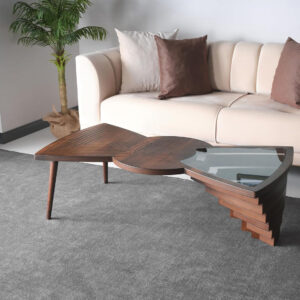 by Papella Design, Natural Walnut Veener Coffee Tables for Living Room, Rustic Table, Mesa De Centro para Sala, Center Table, Glass Table top, Walnut Color, (Relax)
