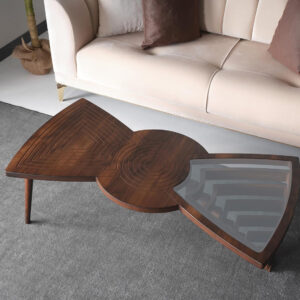 by Papella Design, Natural Walnut Veener Coffee Tables for Living Room, Rustic Table, Mesa De Centro para Sala, Center Table, Glass Table top, Walnut Color, (Relax)