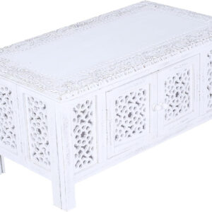 6887ce601b5653beaaf27c380e6071c084f1a13f52b2e04851a39.jpg Hand-Carved Wooden Coffee Table – 36” x 18” Rectangular Mango Wood Center Table with Storage, White Antique Finish, Living Room & Accent Table