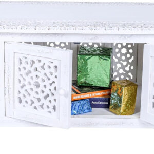 6887ce65861e7262828a4b76bdadf53532e2c89c29804c35a24dc.jpg Hand-Carved Wooden Coffee Table – 36” x 18” Rectangular Mango Wood Center Table with Storage, White Antique Finish, Living Room & Accent Table