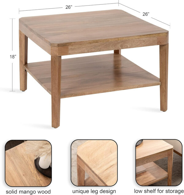 6887ce83321dbda034e9582597e0b9092dbc1d51aab294eb4cb3b.jpg Kate and Laurel Talcott Tiered Square Coffee Table 26 x 26 x 18 Natural Brown Transitional Two-Tier Rectangular Living Room Table with Storage and Mango Wood Construction