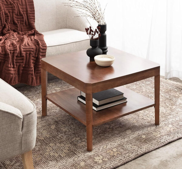 6887ce8c2d893dd2b07ebdb4f1223f1b19b30a5bb2fa2ae7945c5.jpg Kate and Laurel Talcott Tiered Square Coffee Table 26 x 26 x 18 Natural Brown Transitional Two-Tier Rectangular Living Room Table with Storage and Mango Wood Construction