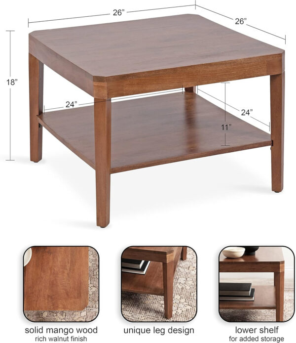 6887ce8d5d9bb12ad681b464f0c1186461b7630b9290ce0bab52d.jpg Kate and Laurel Talcott Tiered Square Coffee Table 26 x 26 x 18 Natural Brown Transitional Two-Tier Rectangular Living Room Table with Storage and Mango Wood Construction