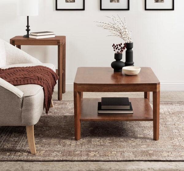 6887ce8f1e2a6895bf2de7078d2ef7602a5bf59ea66ae657d58e3.jpg Kate and Laurel Talcott Tiered Square Coffee Table 26 x 26 x 18 Natural Brown Transitional Two-Tier Rectangular Living Room Table with Storage and Mango Wood Construction