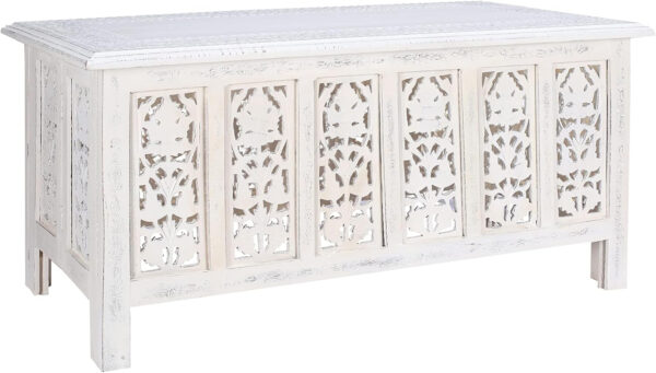 The Wooden Town Antique White Mango Wood Coffee Table - 36"x18" Rectangular Living Room Center Table, Rustic Wood Accent Table for Stylish & Durable Home Décor