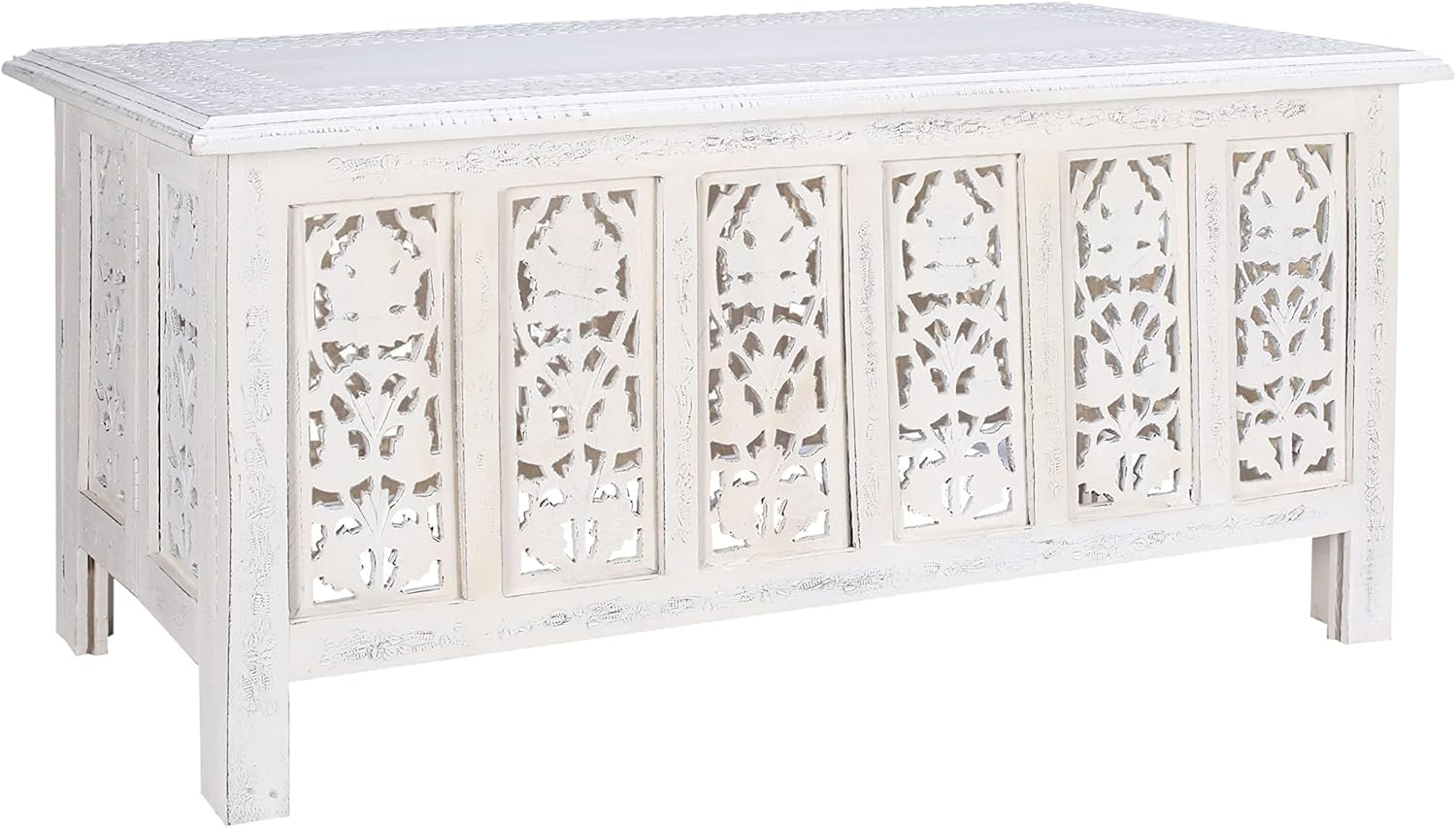 The Wooden Town Antique White Mango Wood Coffee Table - 36"x18" Rectangular Living Room Center Table, Rustic Wood Accent Table for Stylish & Durable Home Décor