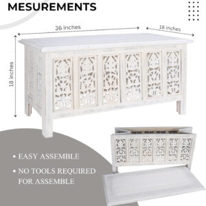 The Wooden Town Antique White Mango Wood Coffee Table - 36"x18" Rectangular Living Room Center Table, Rustic Wood Accent Table for Stylish & Durable Home Décor