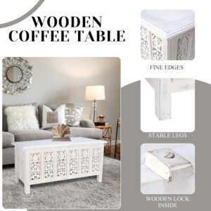 The Wooden Town Antique White Mango Wood Coffee Table - 36"x18" Rectangular Living Room Center Table, Rustic Wood Accent Table for Stylish & Durable Home Décor