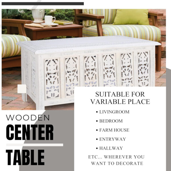 The Wooden Town Antique White Mango Wood Coffee Table - 36"x18" Rectangular Living Room Center Table, Rustic Wood Accent Table for Stylish & Durable Home Décor
