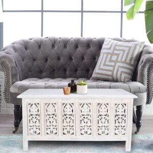 The Wooden Town Antique White Mango Wood Coffee Table - 36"x18" Rectangular Living Room Center Table, Rustic Wood Accent Table for Stylish & Durable Home Décor